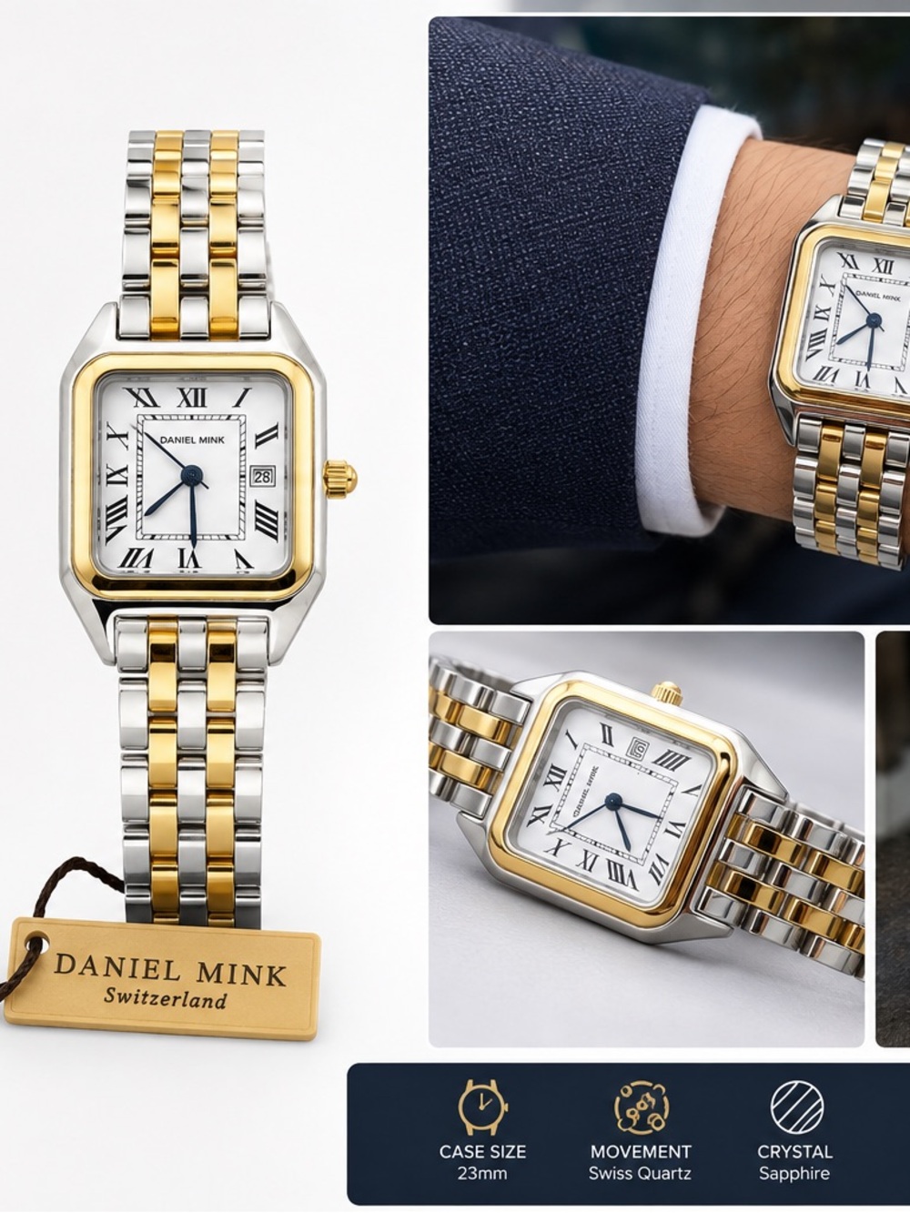 Daniel Mink Capri 1788 BIC Swiss Made Two-Tone Watch – Brand New – Box & Tag
